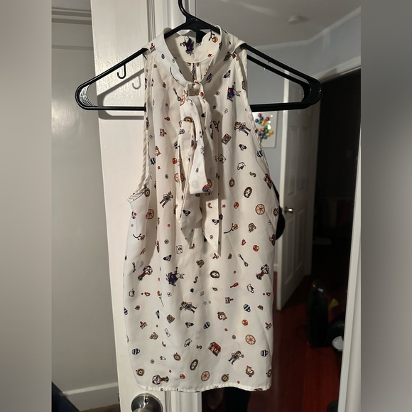 Anthropologie Urban Outfitters Circus Print Sleeveless Tie Front Blouse M New - Picture 1 of 6